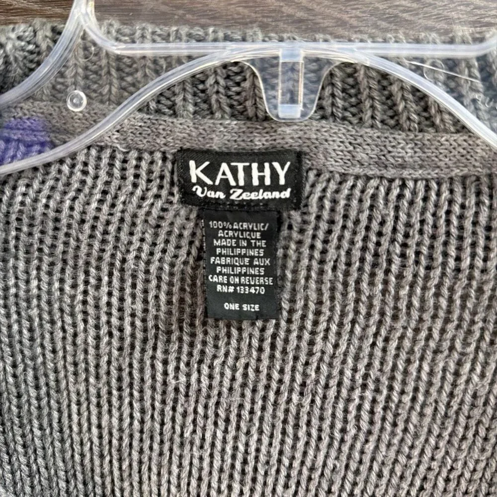 Kathy Van Zeeland Gray Cable Knit Sweater Cape Poncho One Size Cozy Fall Winters